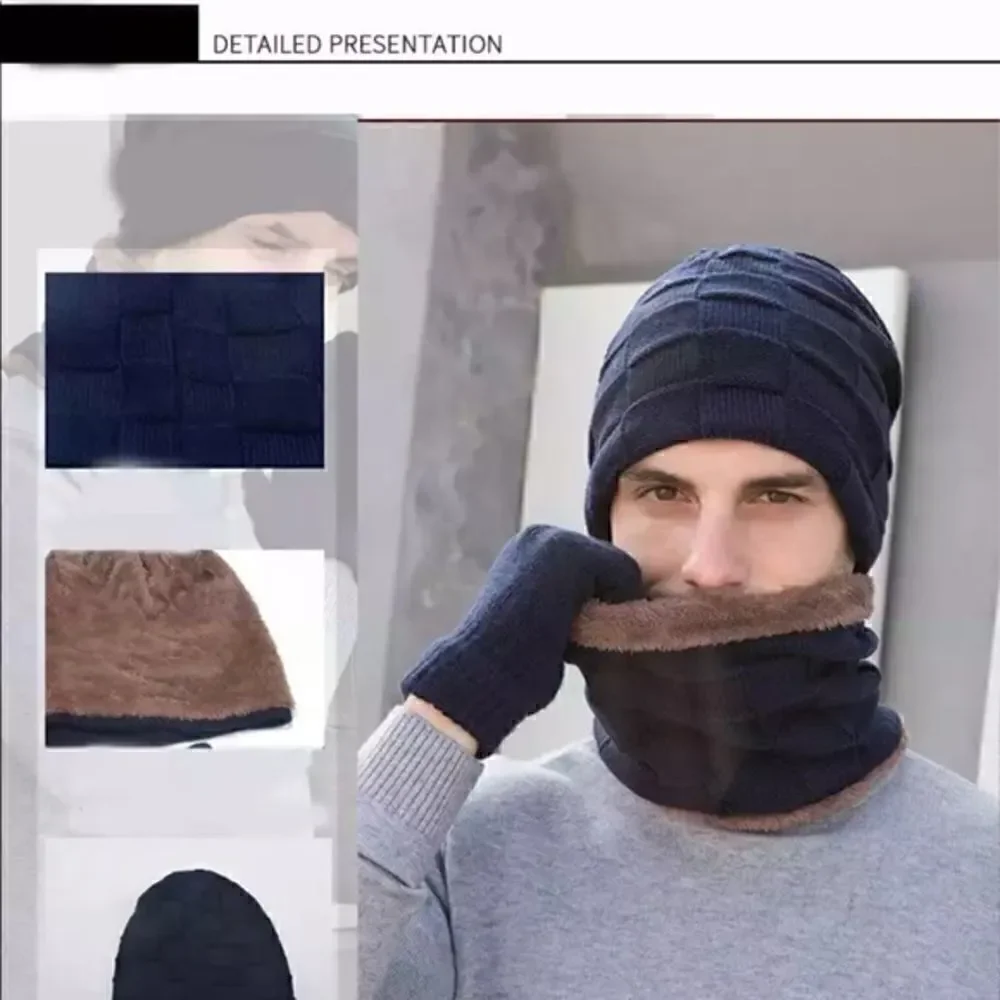 Brand New Winter Men Knit Beanie Hat with Neck Warmer Scarf  Set 2-Piece